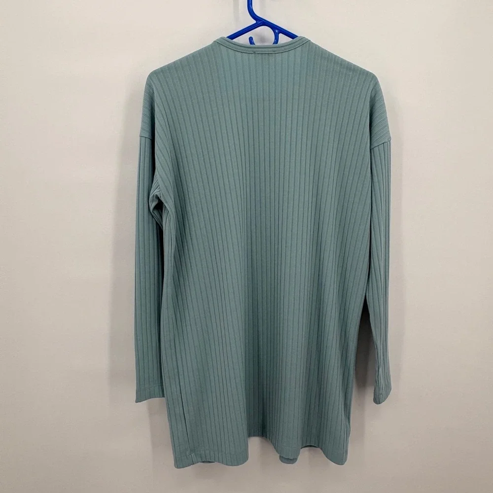 Ann Taylor‎ Womens Small Sage Green Ribbed Open Front Longline Cardigan Sweater